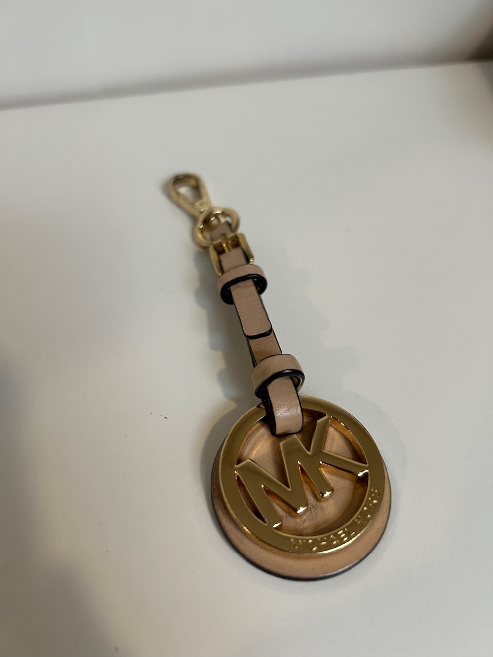 Michael Kors Gold and Beige Logo Keyring Charm